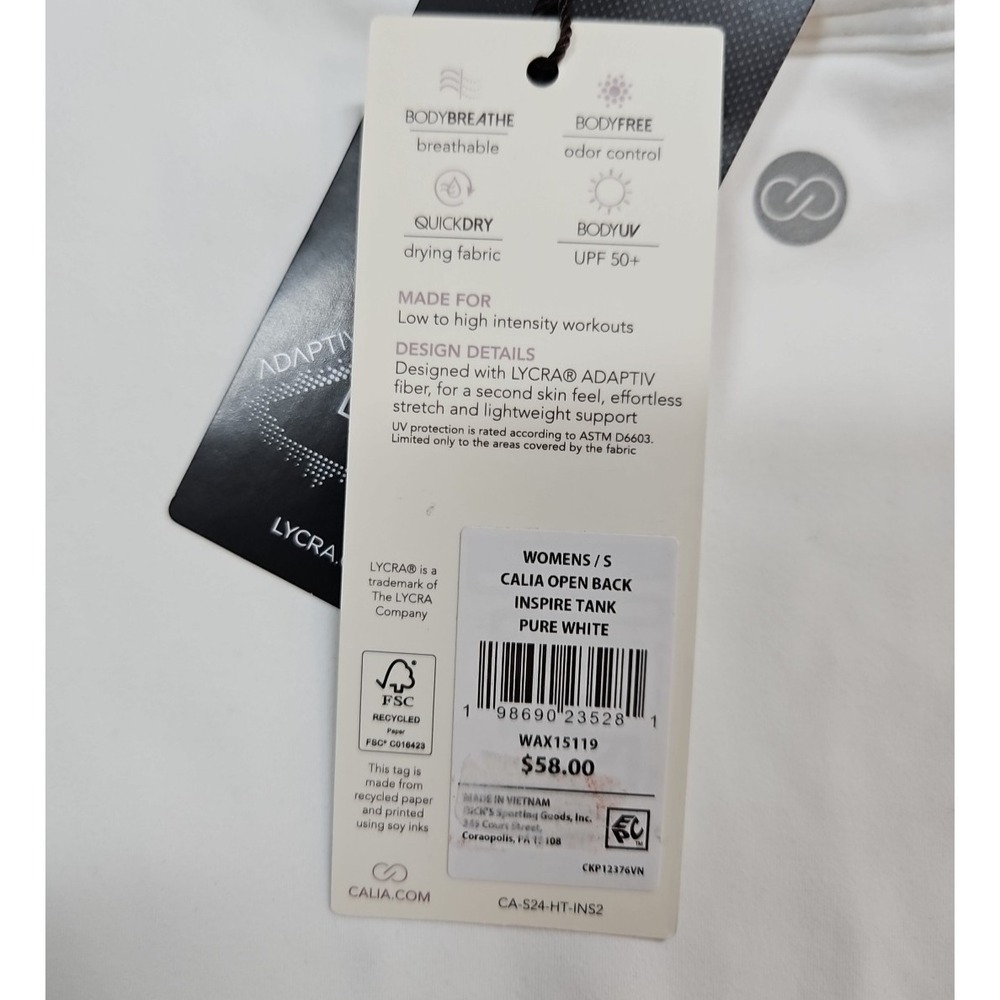 Calia Womens White Inspire Open Back Tank Top Size Small NWT - Spots - Picture 7 of 12